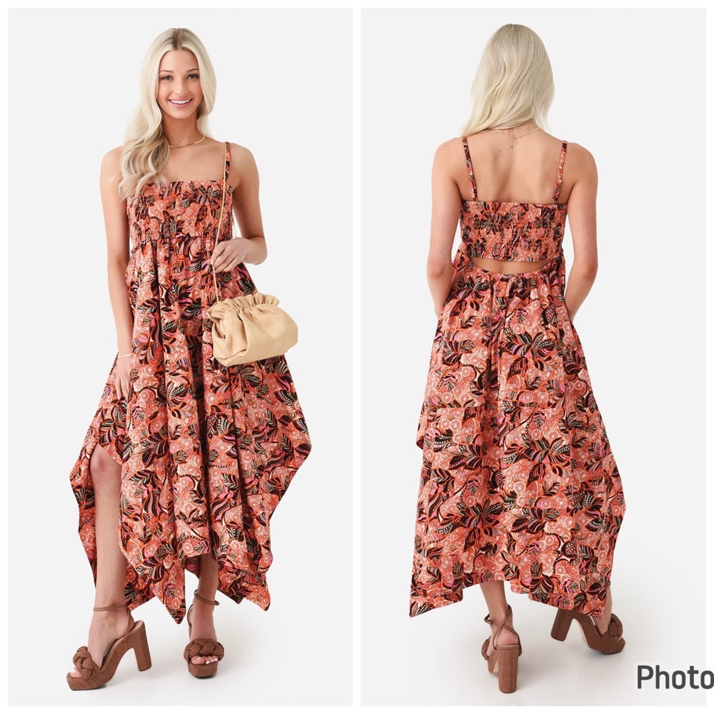 ALC Adriana Dress Midi Cut Out Handkerchief Floral Size 0